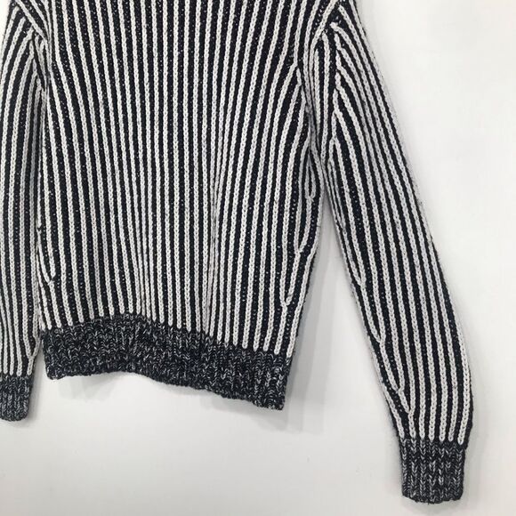 Elizabeth and James Black White Vertical Stripe Knit Crew Neck Pullover Sweater - Picture 6 of 15